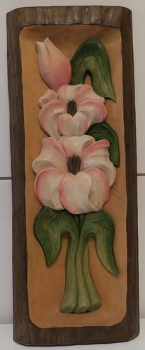 Holzbild geschnitzt blume bunt - geschnitzt,