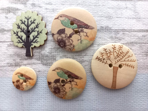 Knöpfe motiv vogel baum bunt - knöpfe,